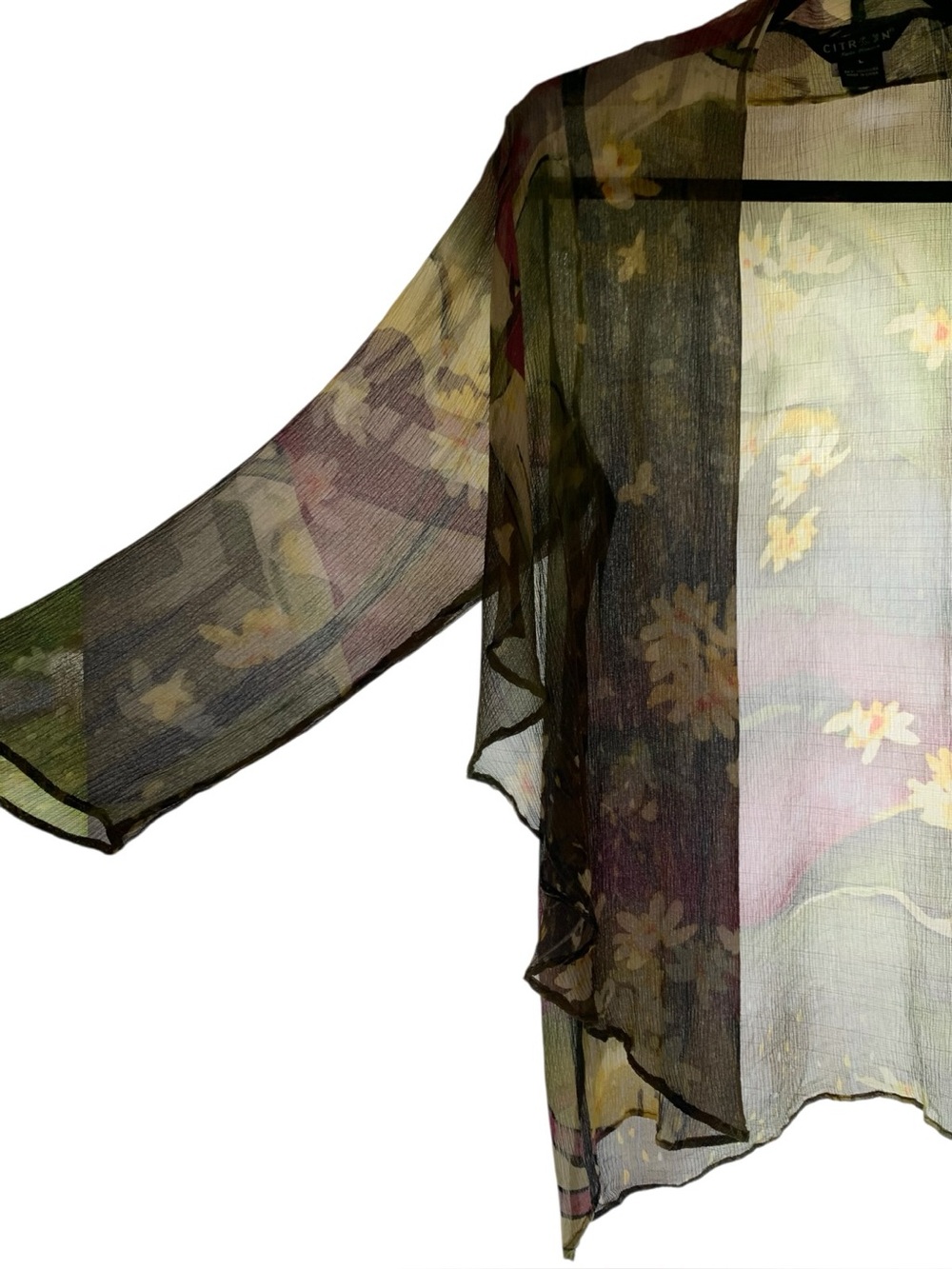 Citron Santa Monica 100% Silk Floral Kimono Cardigan Landscape Watercolor Large - Picture 7 of 13